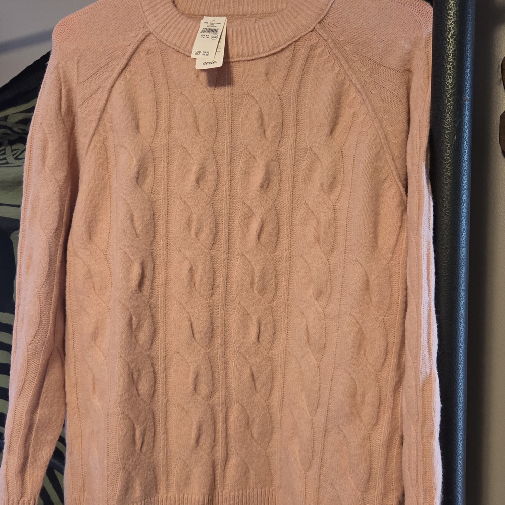 Aerie Pink Cable Knit Sweater